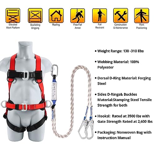 TT TRSMIMA Safety Harness Fall Protection Kit - Red Roofing Harness for Work