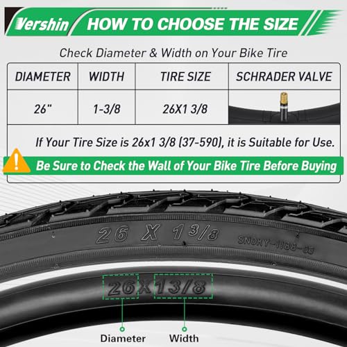 26x1 3/8 Bicycle Tires and Tubes Set with Tire Levers for Urban Commuter Bikes