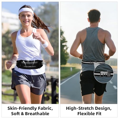 LAIMEIWEE Water-Resistant Running Belt Black - Lightweight Waist Pack for Men & Women with 4-Zone Organization, Reflective Strips