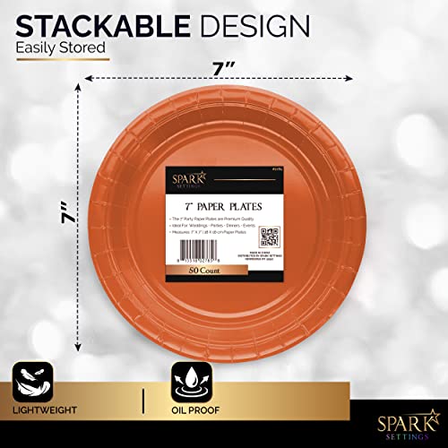 Orange Disposable Paper Plates 7 Inch Pack of 50 - Strong & Sturdy Party Dinnerware