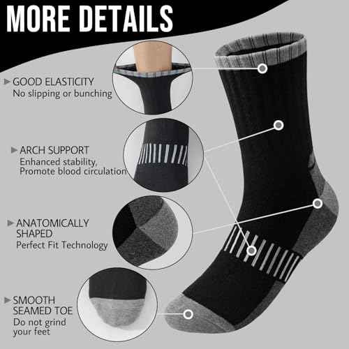 VoJoPi Wool Hiking Socks for Men 5 Pairs, Thermal Winter Warm Moisture Wicking Full Cushioned Crew Boot Socks Size 7-12