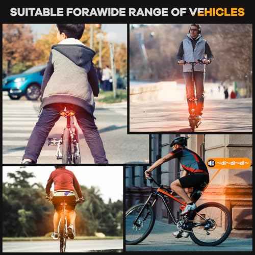 Bike Tail Light with Turn Signals USB Rechargeable Bike Turn Signals 120 Lumens Ultra Bright LED Turn Signals for Bicycle 5 Mode with 10PCS Safety Reflective Tape for Night Riding Bicycle
