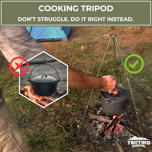 33-Inch Stainless Steel Camping Tripod for Cooking, Adjustable & Lightweight