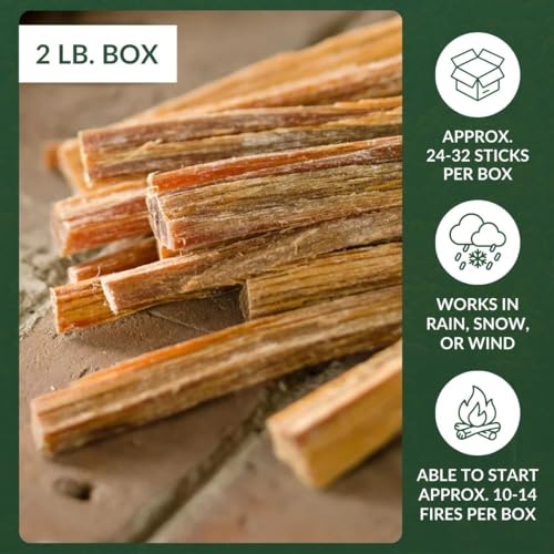 2 Lb Organic Fatwood Fire Starter Sticks - Easy Ignition Kindling for Fireplaces, Fire Pits & Campfires