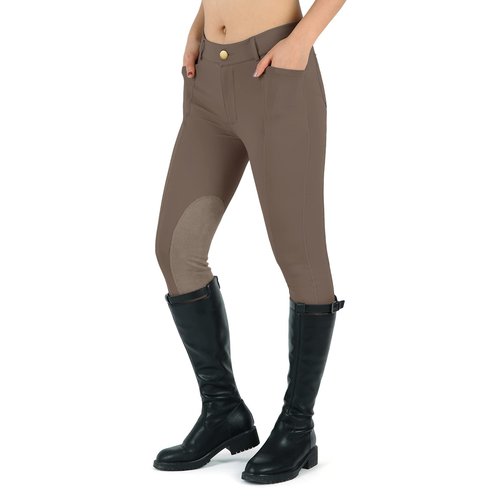 beroy Women Horse Riding Knee-Patches Pants Ladies Equestrian Front-Zip Breeches Legging with Pockets(Sand,M)