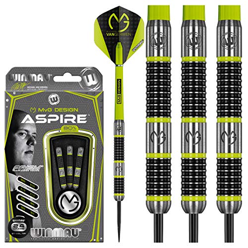 WINMAU Michael Van Gerwen MvG Aspire Tungsten Steeltip Darts Set with Prism Flights and Nylon Shafts (Stems)