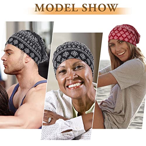 Bohemian Beanie Hat with Cashew Flower Style - Stretchy Non-Slip Headwear for Women and Men