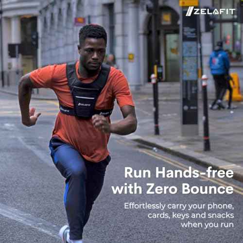 ZelaFit¢â Running Vest for Women & Men Running Phone Holder ? Perfect for Running Gear, Running Accessories, Running Essentials - Lightweight Chest Rig Phone Holder for Running (Black)