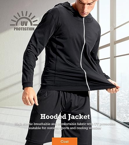 Men's Workout Sets with Compression Shirt, Pants, Hoodie & Jacket - Large / E
