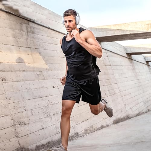 Men's Athletic Shorts with Pockets - 5 Pack Black Grey Navy Large Activewear