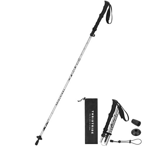 THRISTRIDE Collapsible Aluminum Single Trekking Pole（1pc） - Lightweight Hiking Stick for Women, Men & Seniors, Adjustable Walking Sticks for Hiking, Camping & Outdoor Activities