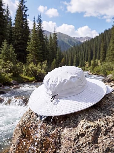 White UPF 50+ Wide Brim Sun Hat with Neck Flap - Men & Women Gardening & Sun Protection