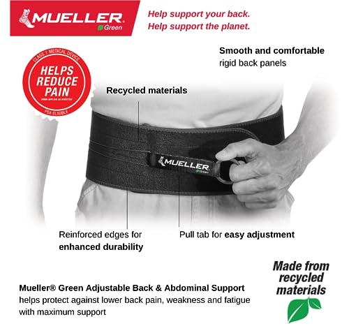 Mueller Green Adjustable Back Support Belt for Lower Back Pain - Green Line