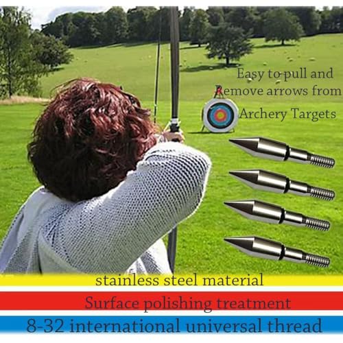 9/32” 100 Grain Stainless Steel Field Points for Archery - Front-Tapered Tips with O-Ring Lock, Mirror Polished Arrow Tips (12 Pack)