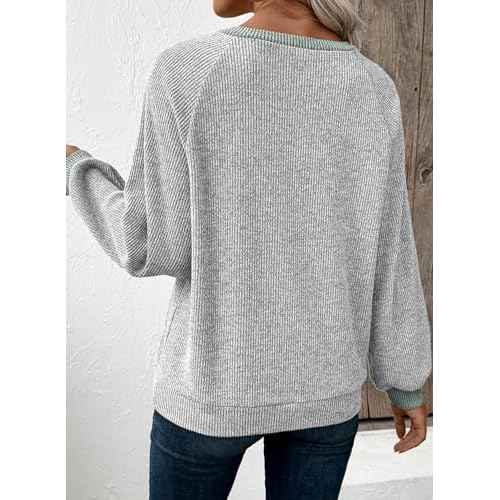 EVALESS Womens Fall Fashion 2025 Womens Long Sleeve Shirts Patchwork Button Up V Neck Sweatshirt Casual Pullover Tops