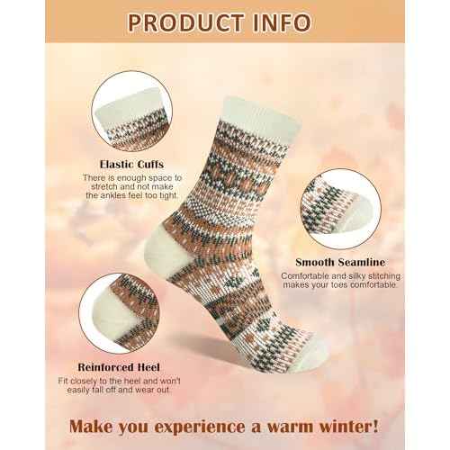 Senker Fashion Wool Socks for Women Men, Stocking Stuffers Gifts for Her Mom Boot Warm Soft Crew Sock for Winter Hiking