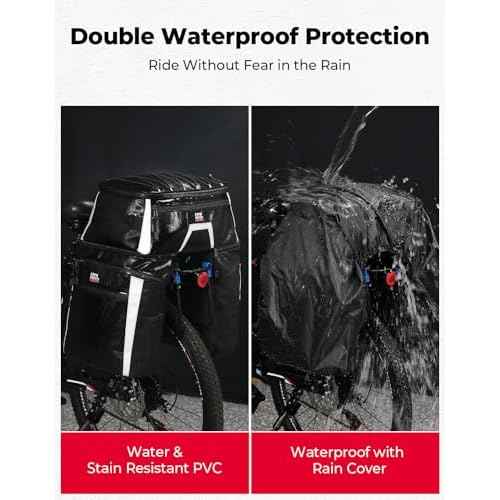 KEMIMOTO Bicycle Panniers Combo 4-in-1, Bike Saddle Cooler Bag with Waterproof Rain Cover, 47L Removable Insulated Cycling Rear Luggage for Warm or Cold Items for Traveling Camping Shopping Commuting