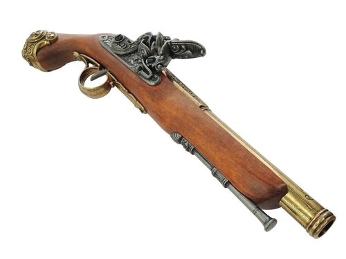 Denix 18th Century Flintlock Pistol with Brass Ornate Handle Butt - Non-Firing Replica