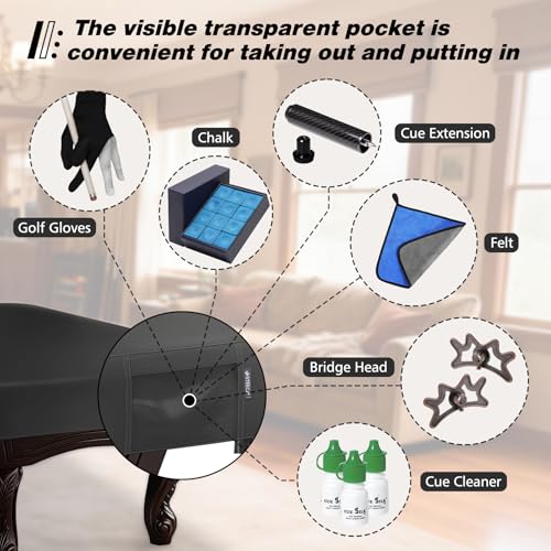 8FT Pool Table Cover Billiard Table Protector with Storage Pocket - Black