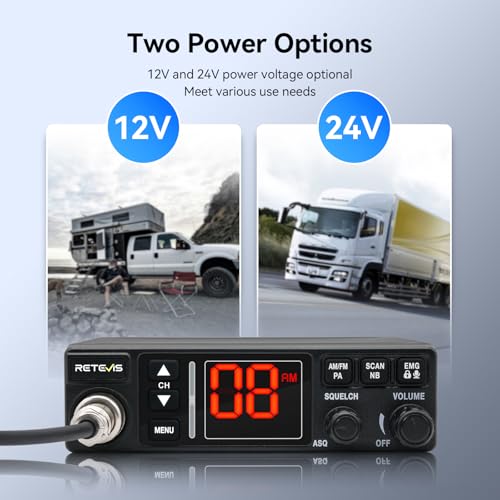 Retevis MB3A 40-Channel AM/FM CB Radio Kit - Long Range Trucker Radio with Antenna, 12V/24V Cigarette Lighter, Noise Limiter, PA, Emergency Channels 9/19, Cooling System
