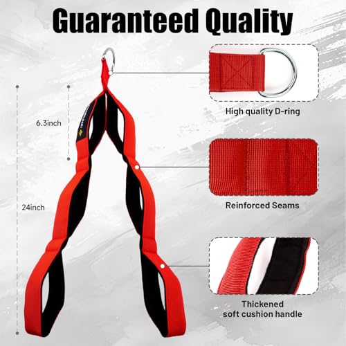 Multi-Grip Tricep Rope Cable Attachment for Gym - Red, 24 Inch