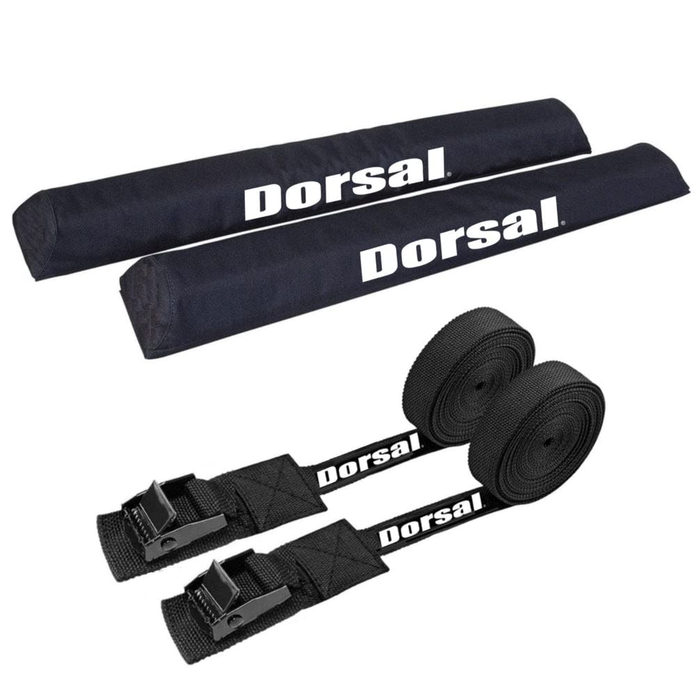 DORSAL Aero Roof Rack Pads with 15 ft Surf Straps - Pack of 4 for Car Surfboard Kayak SUP Long Black Polyester (Sizes: 20, 28, 34 Inches)