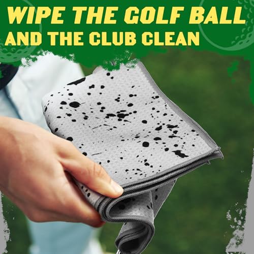 Golf Towels Set with Clips - Bright Lime Microfiber Waffle Pattern, 4 Pack