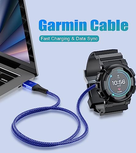 Garmin Watch Charger Cable 4ft Nylon Braided Fast Charging 2-Pack - Blue