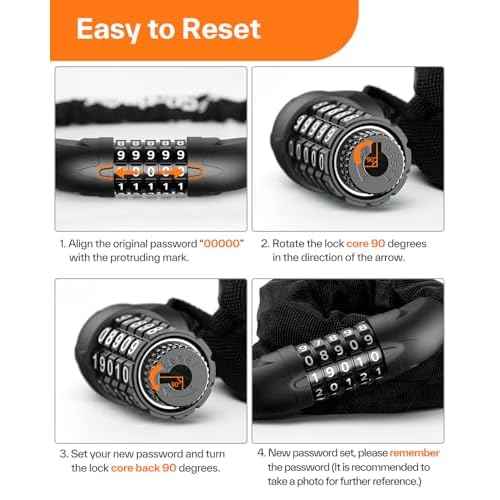 Sportneer Bike Lock: 5 Digit Combination High Security Anti Theft Bike Chain Lock - 3.2/3.6/4ft Heavy Duty Keyless Bicycle Lock for Bike, Motorcycle, Scooter, Door & Gate - 4/6mm Thick, Easy to Use