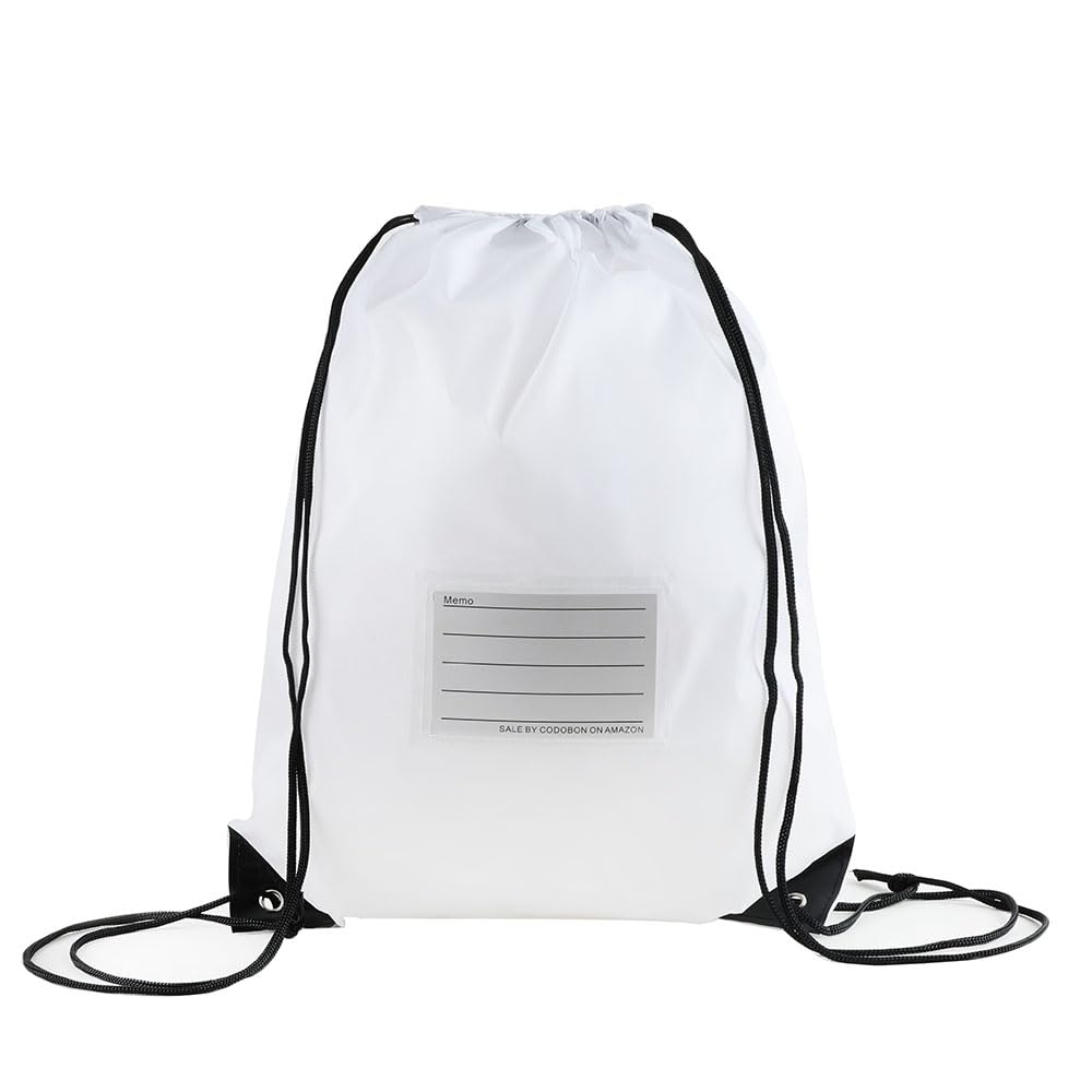 CODOBON 30 Pack Drawstring Bags,Bulk Draw String Backpack, Gym Sports Cinch Bag Sackpack for Women Men, White