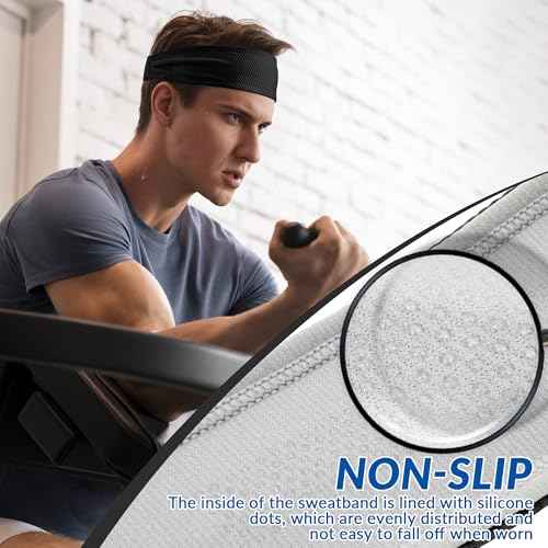 Sukeen Sports Headbands for Men, Moisture Wicking Sweat Bands Headbands Non-Slip, Breathable Elastic Sweatband, Running Headband for Yoga, Tennis, Fitness Workout