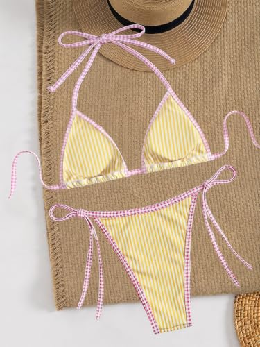 Women's Triangle Bikini Set Small Yellow Floral Swimsuit