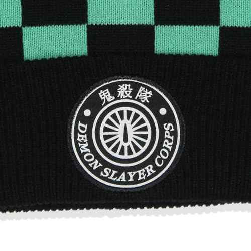 Demon Slayer Adult Tanjiro Embroidered Patch Knit Cuff Beanie Cap Hat for Men and Women Multicolored