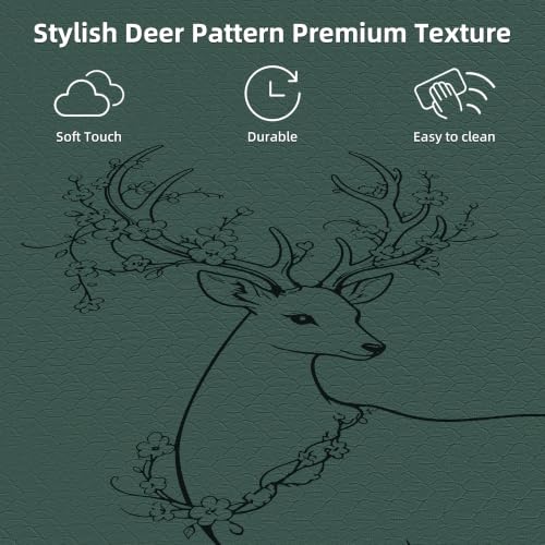 Extra Wide Yoga Mat 75x32 Inches with Deer Print - Green - Non-Slip Exercise & Fitness Mat