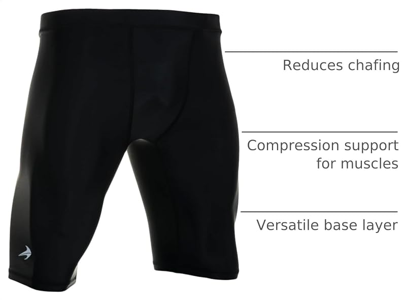 Men's Compression Shorts 9" 4-Way Stretch Baselayer - Black, No Pockets, 9" Inseam