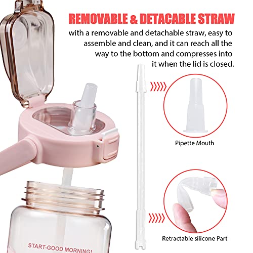 Pink Half Gallon Water Bottle with Sleeve, Motivational 70oz Leakproof Drink