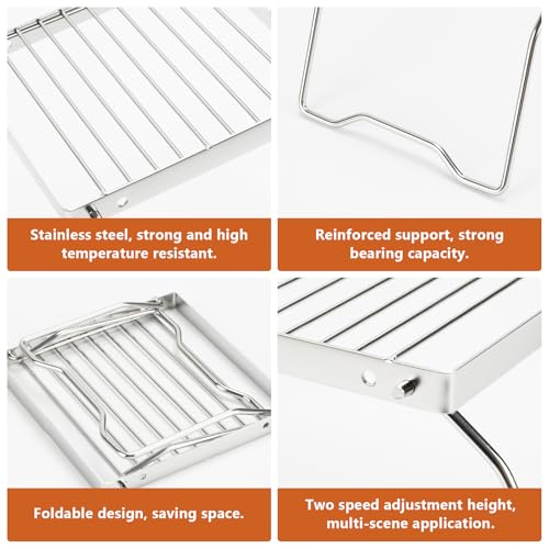 2Pcs Folding Campfire Grill, 304 Stainless Steel Portable Grill Grate for Outdoor Cooking