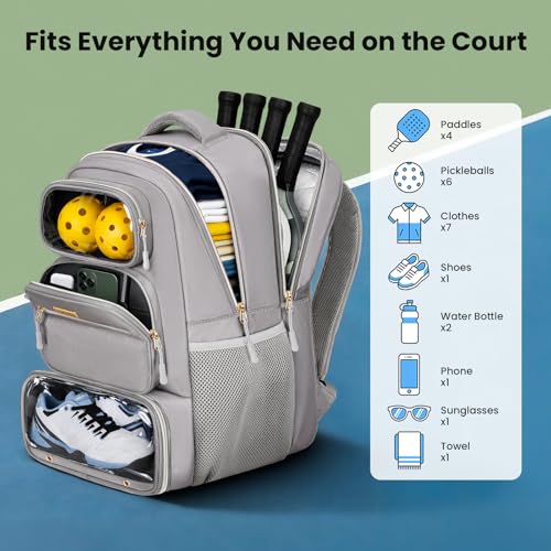 Large Pickleball Bag Backpack with Padded Paddle Protection & Shoe Compartment