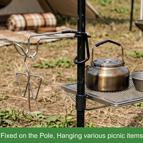 4 Pack Camping Lantern Hangers, 10" Stainless Steel Lamp Hooks with Non-Slip Rubber Clamp