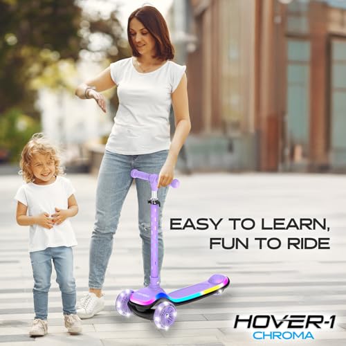 Hover-1 Chroma Folding Kick Scooter for Kids with Multicolor Wheel Lights, 3¡± Front Wheels, Rear Foot Brake, and 110 LB Weight Capacity