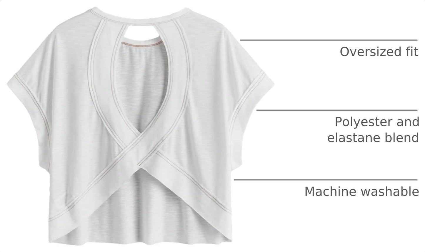 WDIRARA Women's Back Keyhole Workout Yoga Tops Loose Fit Short Sleeve T Shirt White Small