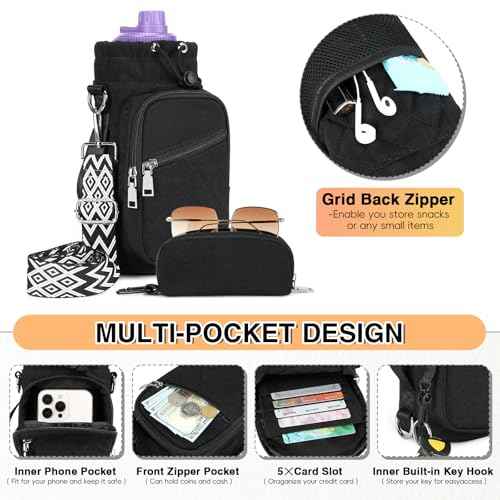 Water Bottle Carrier Bag with Strap, Water Bottle Holder Crossbody Bags for Women Men for Walking, Hiking,Cycling