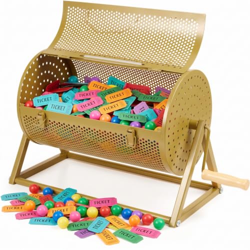 Teenyyou Gold Raffle Drum Ticket Spinner with Wooden Handle, 2500 Capacity