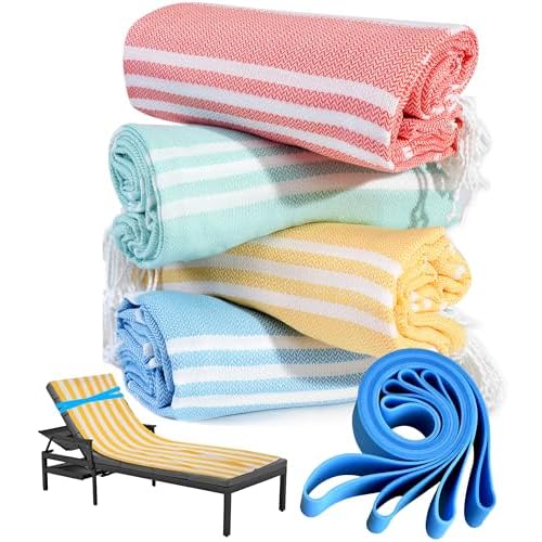 4 Packs Turkish Beach Towel Pool Swim Towels Set Bulk Soft Cotton Extra Large Sand Free Quick Dry Thin Lightweight Travel Vacation Essentials Cruise Accessories Must Haves Clearance Sandless Oversized