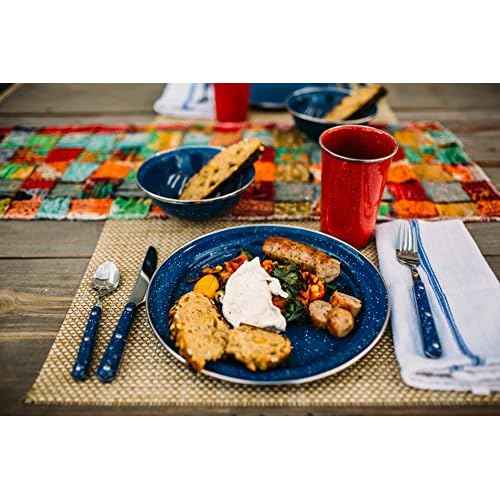 GSI Outdoors Sierra Enamel Table Set for Four with Bowls, Plates and Cups for Camping