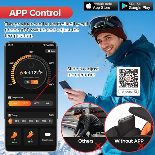 Heated Socks for Women & Men App Control Rechargeable 8500mAh Black Gray