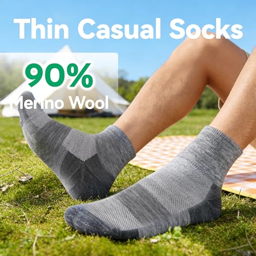 X-Large 3 Pairs Merino Wool Ankle Socks for Men Women - All-Season Breathable Casual