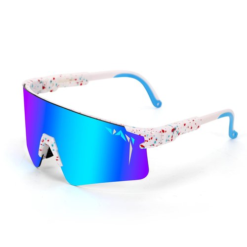 IKTOD Sports Vipers Sunglasses Men Women Anti-UV Baseball Sunglasses Youth Cycling Running Softball Goggles (White Frame Blue Lenses)
