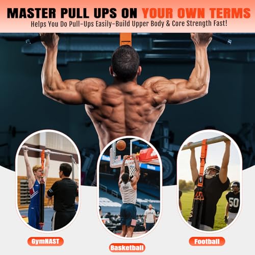 Orange Pull Up Assistance Resistance Bands Set with Handles for Strength Training