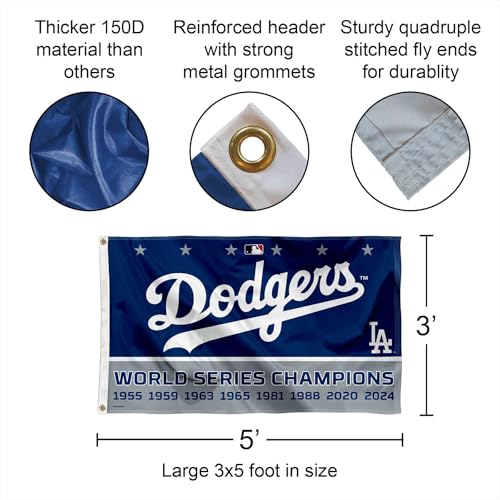 Los Angeles Dodgers 8 Time World Champions Series 3x5 Flag
